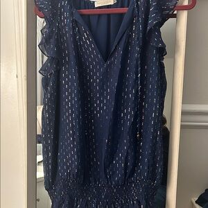 Ramy Brook sparkly Midnight Blue Ruffle Blouse
